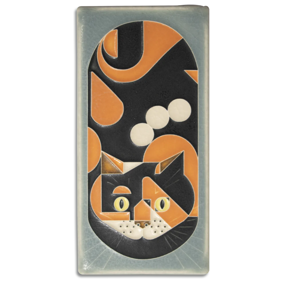 Charlie Harper 4x8 Calico Cat - Storm Blue - Handcrafted Art Tile