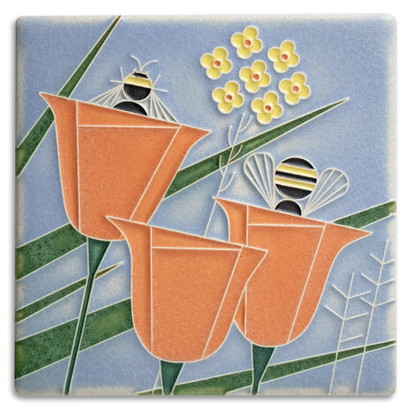 Charlie Harper 6x6 Coming & Going - Blue - Nature's Symphony Art Tile
