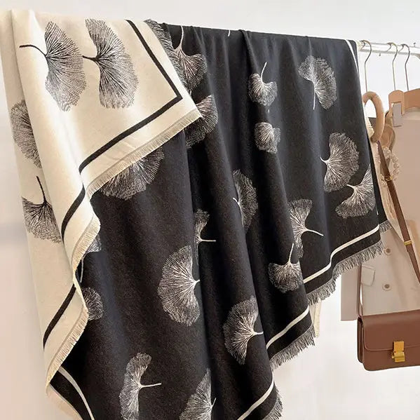Luxe Imitation Cashmere Scarf with Fringe - Black