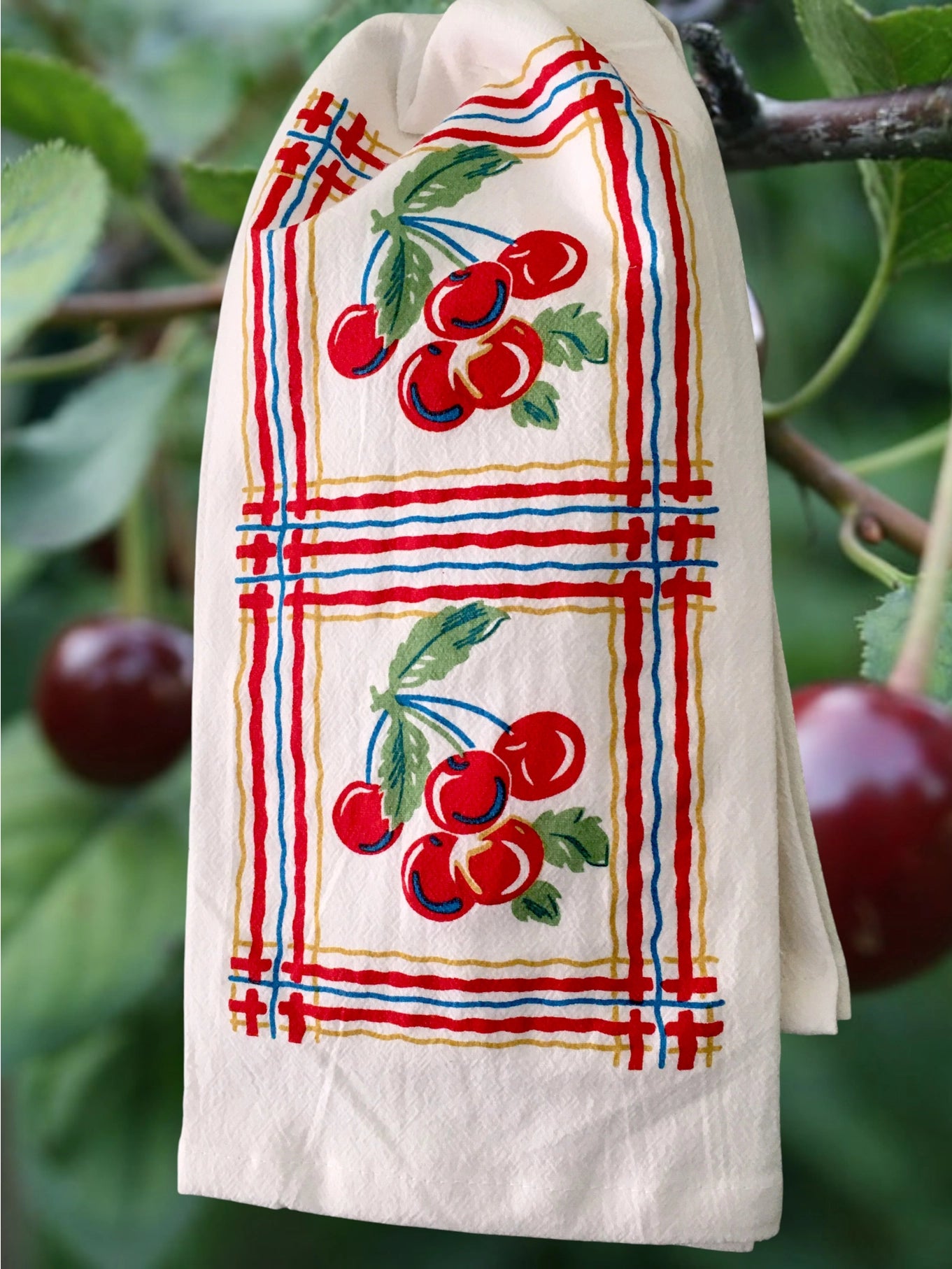 Sweet Cherries Retro Flour Sack Kitchen Towel