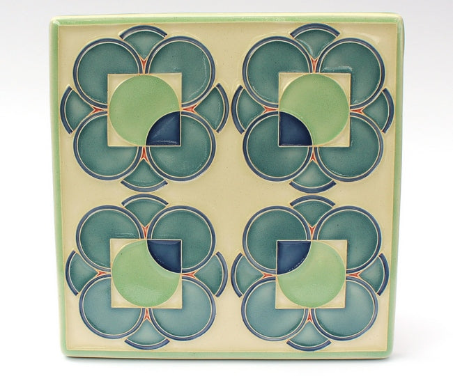 Four Flowers Art Tile - Blue and White
