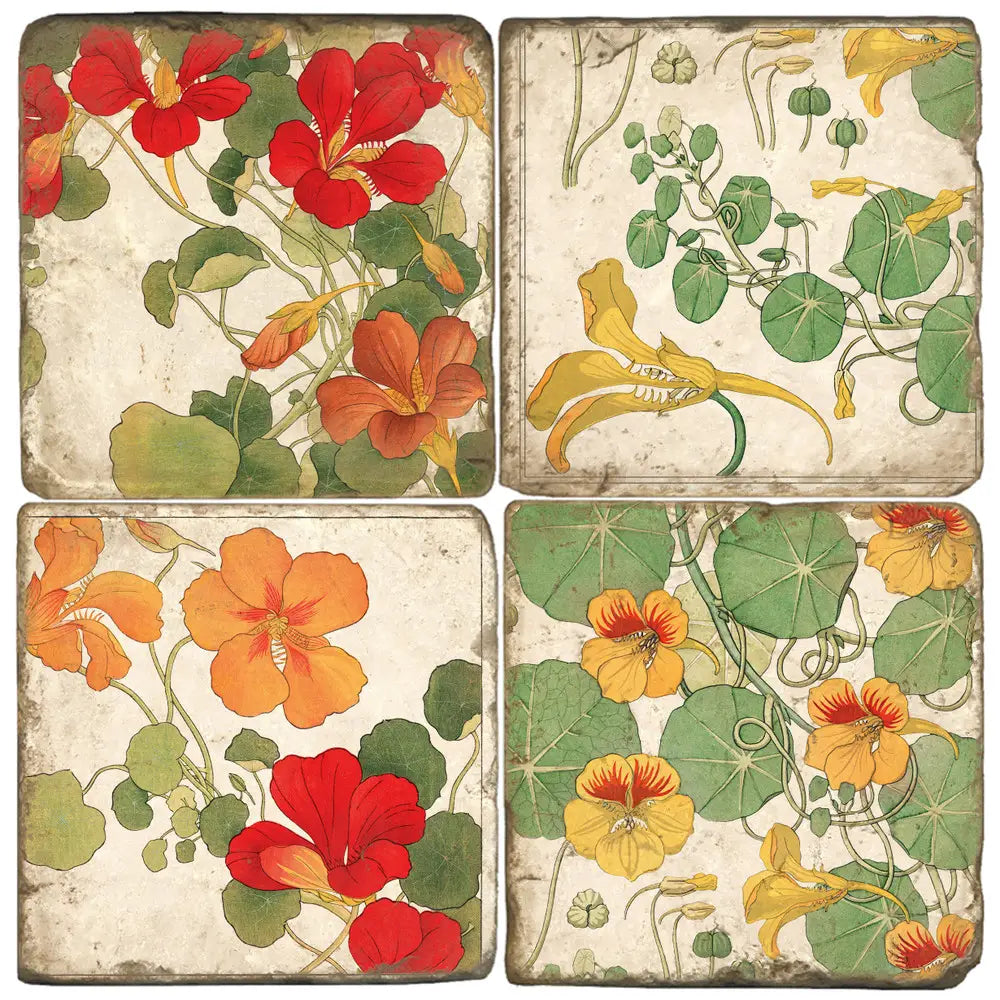 Nasturtium - Tumbled Marble Coasters Set of 4