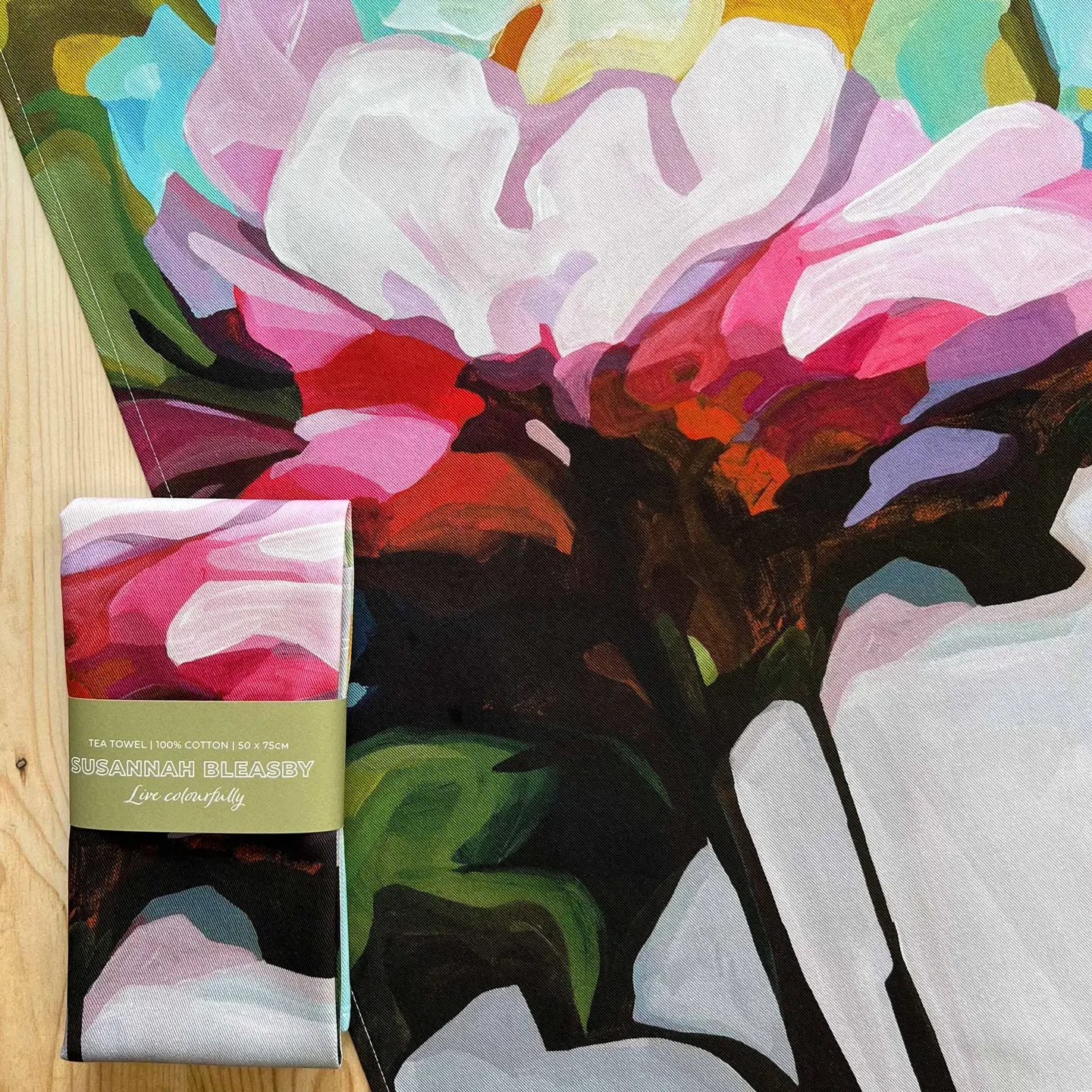 Pink Flower Cotton Tea Towel