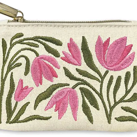 Embroidered Canvas Coin Pouch - Flower Market Tulip