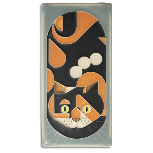 Charlie Harper 4x8 Calico Cat - Storm Blue - Handcrafted Art Tile
