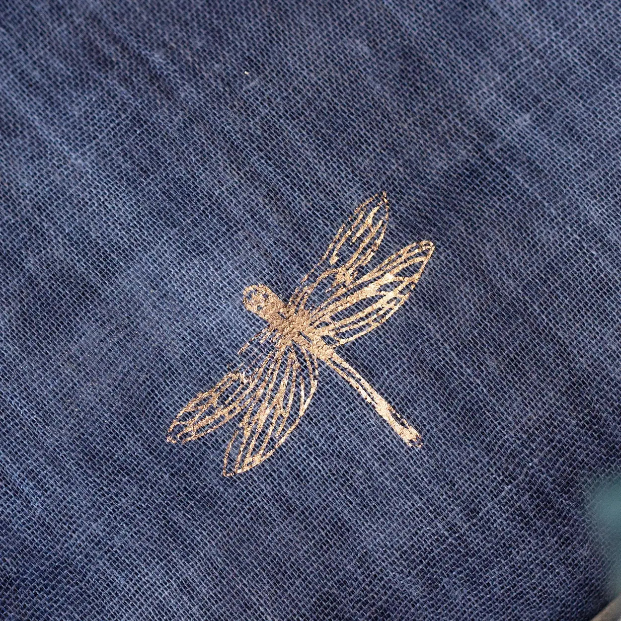 Dragonfly Foil Scarf - Denim Blue | Lightweight Viscose Scarf with Rose Gold Detail