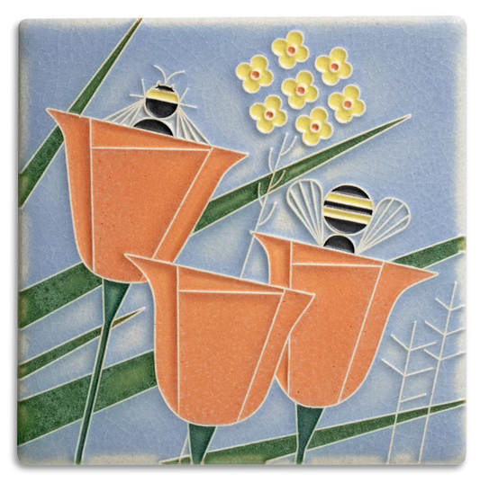 Charlie Harper 6x6 Coming & Going - Blue - Nature's Symphony Art Tile