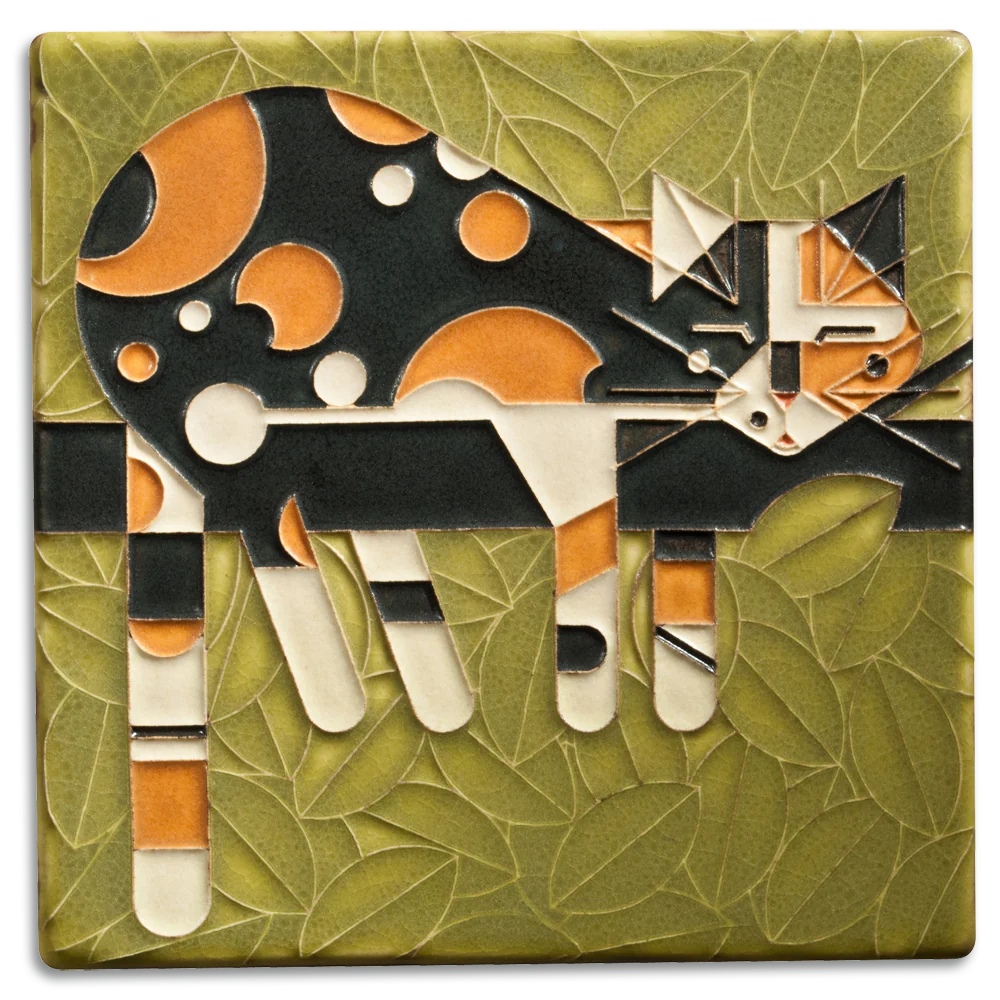 Charlie Harper 6x6 Limp on a Limb - Lazy Calico Cat Art Tile