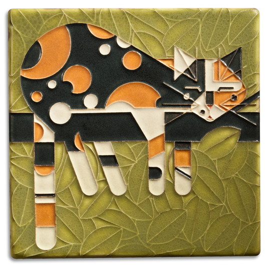 Charlie Harper 6x6 Limp on a Limb - Lazy Calico Cat Art Tile