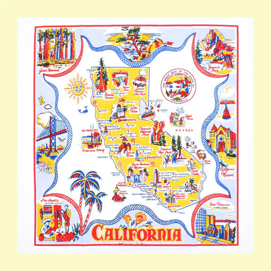 Sunny California Retro Map Kitchen Towel