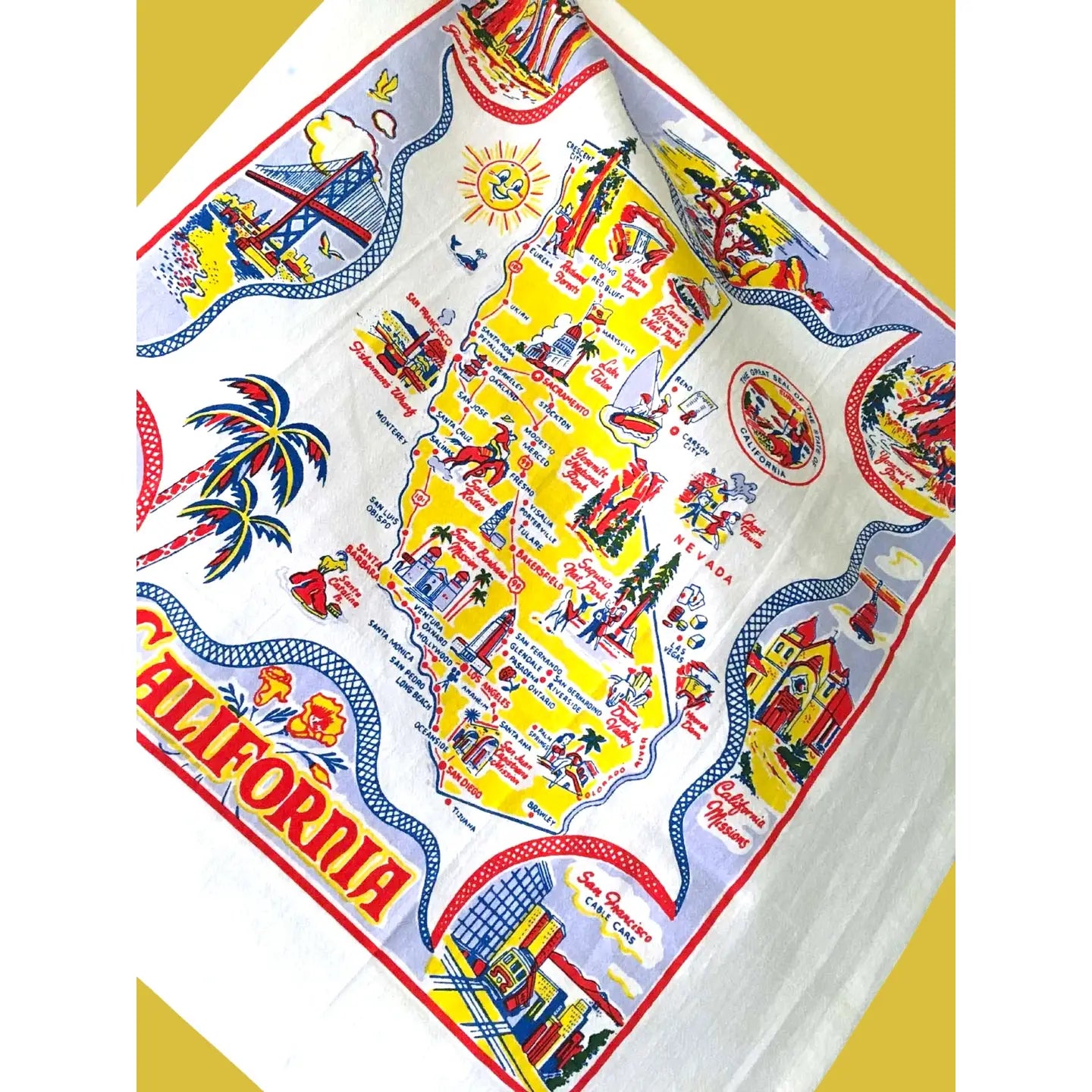 Sunny California Retro Map Kitchen Towel