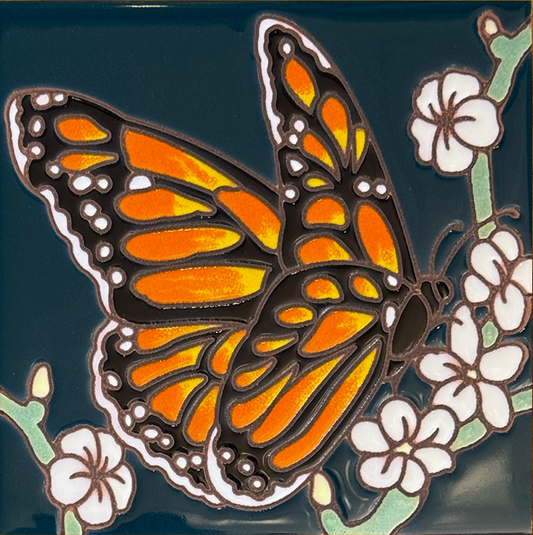 Monarch with White Flowers Art Tile Trivet – Dark Background