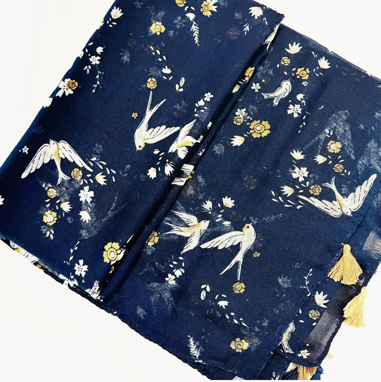 Swallow Bird Meadow Flowers Scarf