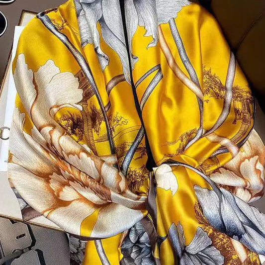 Garden Floral Printed Shawl & Scarf - Yellow | Premium Silk Blend
