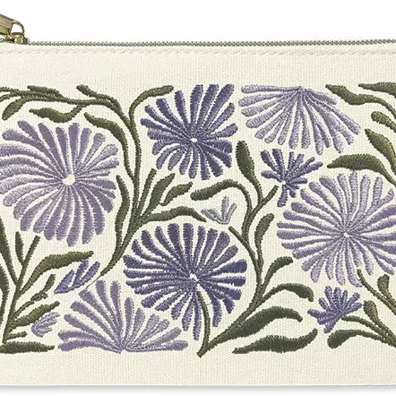 Embroidered Canvas Zip Pouch - Flower Market Allium