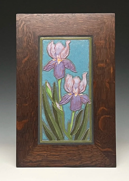 Purple Bearded Iris Tile - Framed Ceramic Art