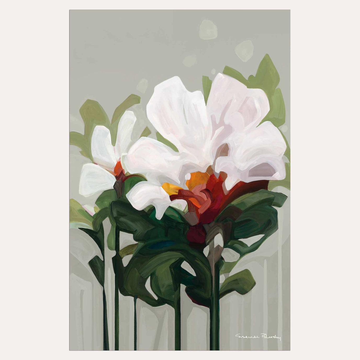 Beige Floral Cotton Tea Towel