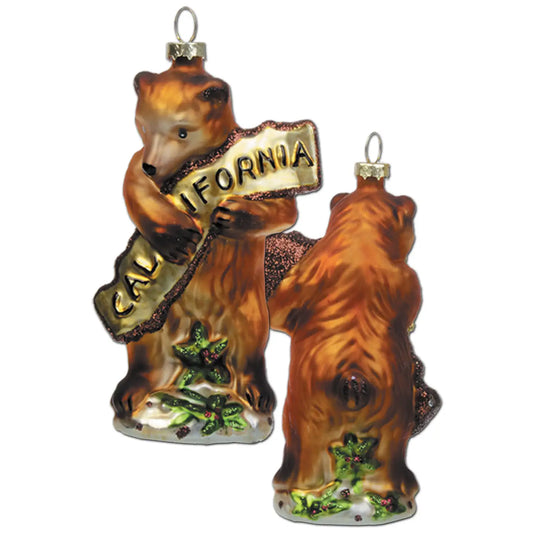 California Bear Hug Glass Ornament