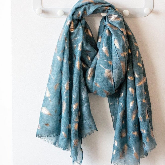 Feather Foil Scarf - Teal