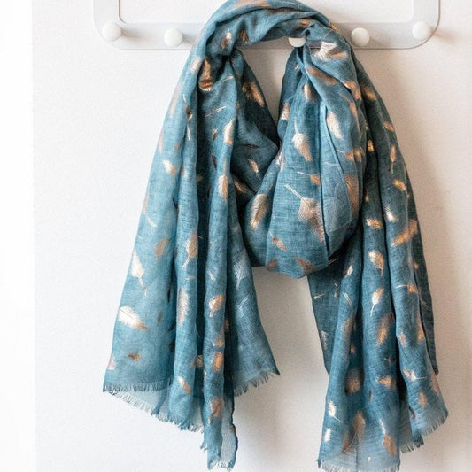 Feather Foil Scarf - Teal