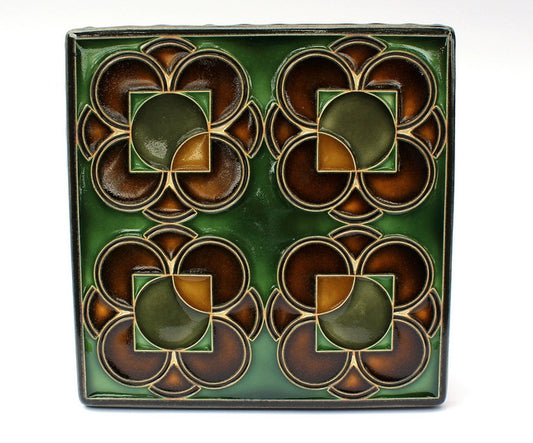 Four Flowers Art Tile - Brown and Green
