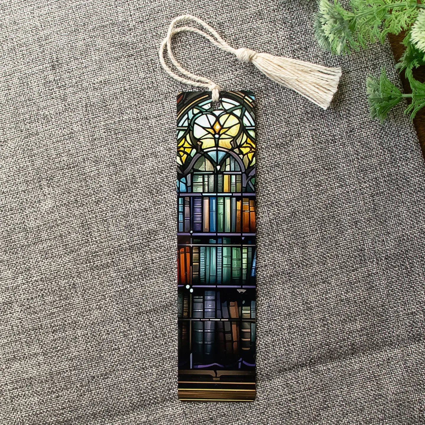 Stained Glass Library Bookmark - Flower in Heart
