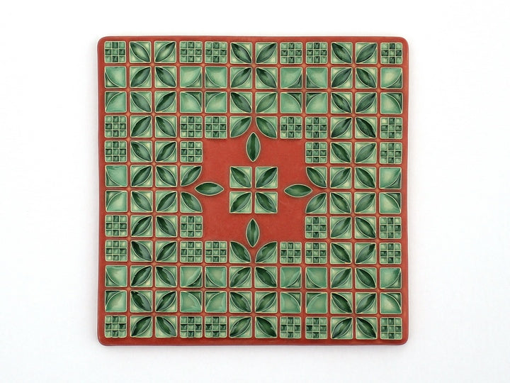 Lattice Art Tile - Green and Coral Red