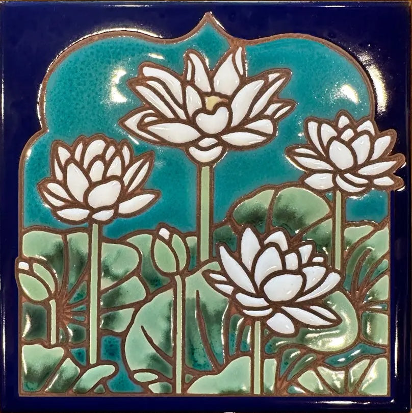Lotus Field Hand Glazed Art Tile Trivet