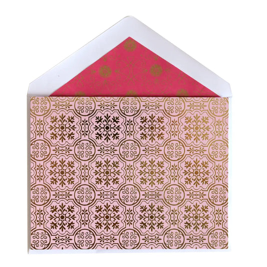 Pink Foil Medallion Folded Note Cards
