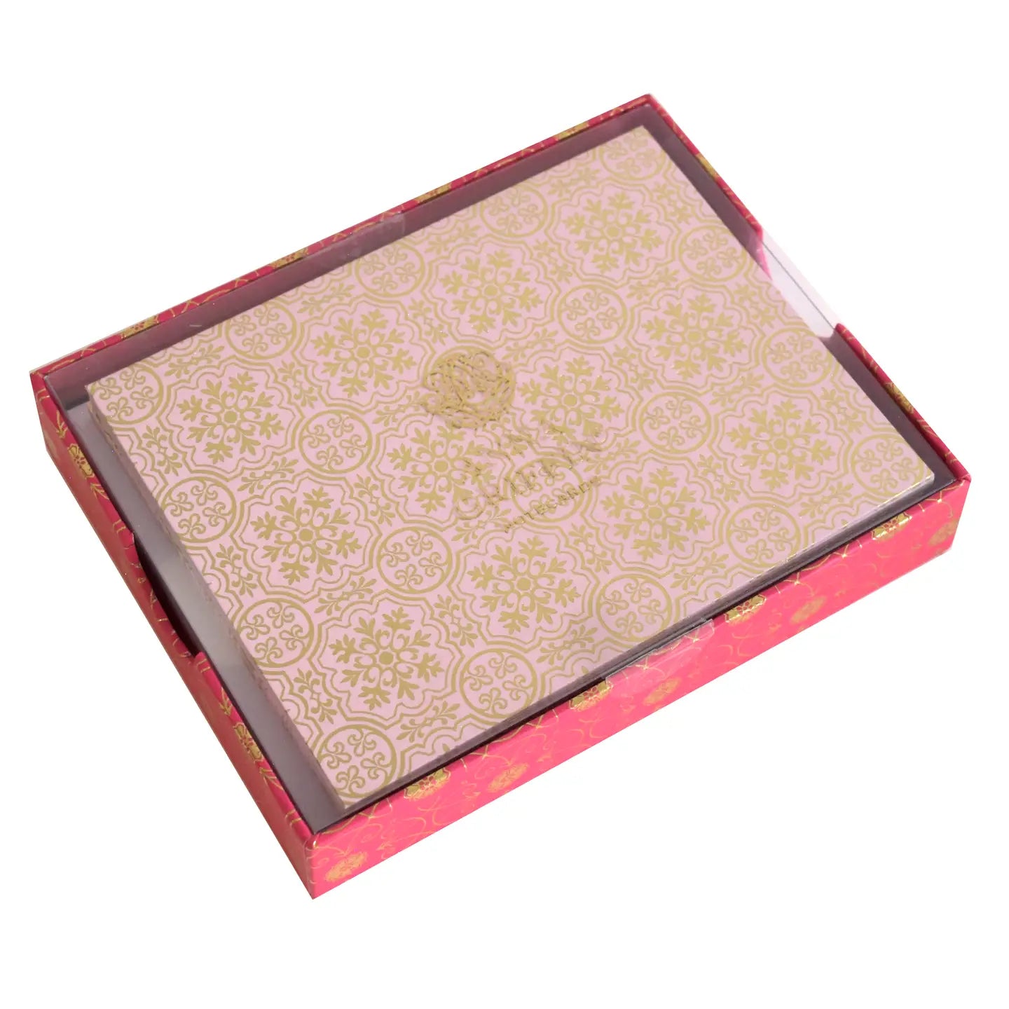 Pink Foil Medallion Folded Note Cards