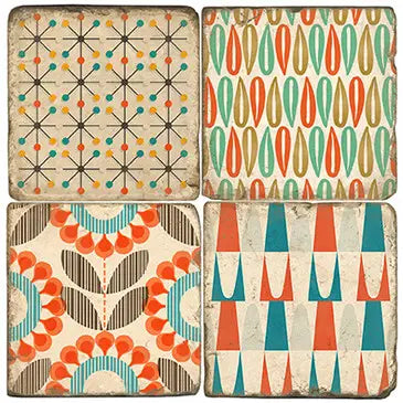 Mid Century Patterns - Tumbled Marble Coasters Set of 4