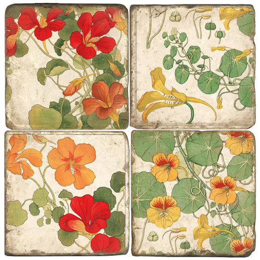 Nasturtium - Tumbled Marble Coasters Set of 4