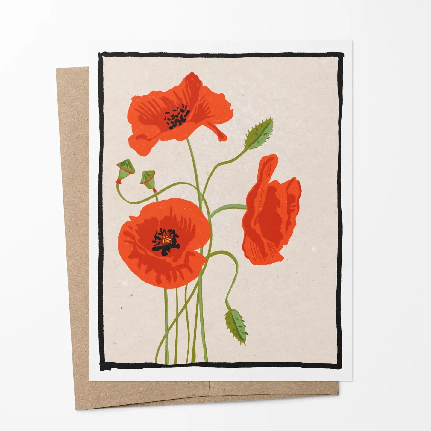 Red Poppy Flower Illustrated Fine Art Notecard