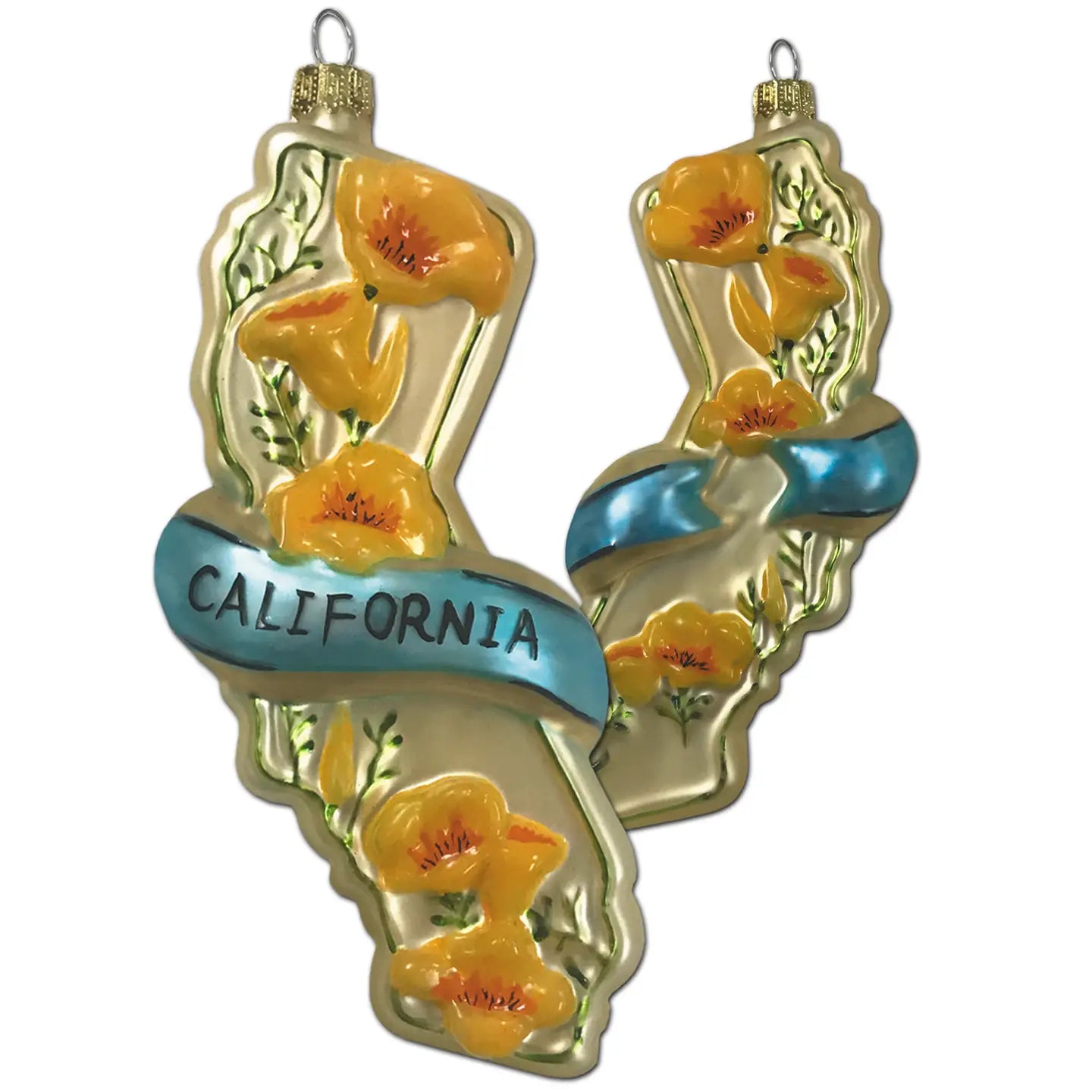 State of California with Poppies Glass Ornament