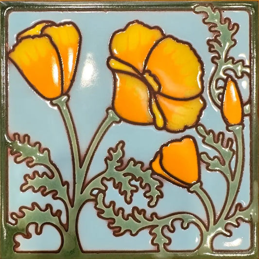 California Poppies Hand Glazed Art Tile Trivet