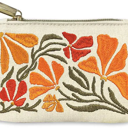 Embroidered Canvas Coin Pouch - Flower Market Poppy