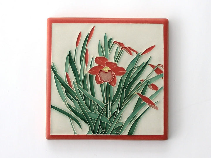 Daffodil Art Tile - Coral Red and White