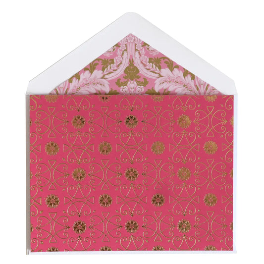 Pink Solid Folded Note Cards with Gold Foil