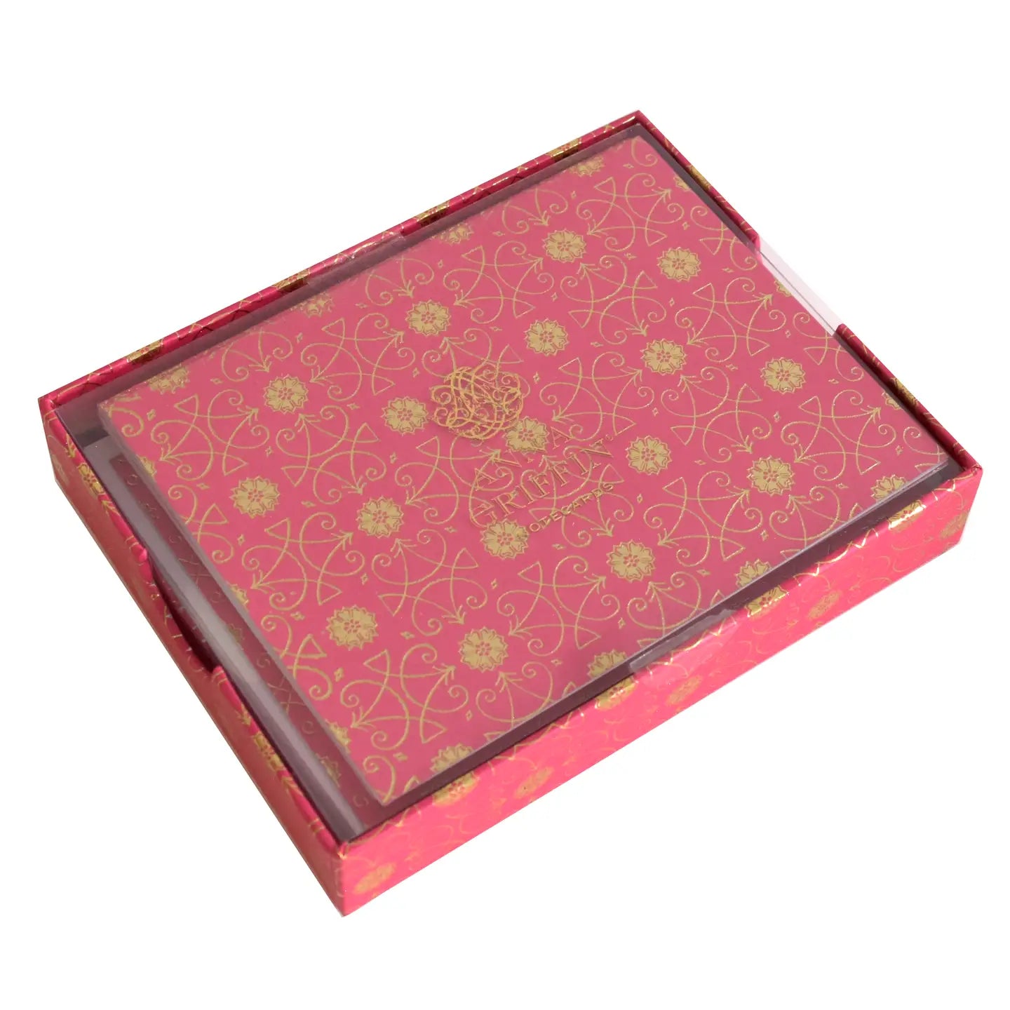 Pink Solid Folded Note Cards with Gold Foil
