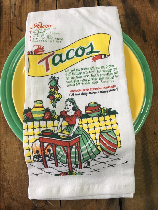 Tacos Recipe Retro Flour Sack Kitchen Towel