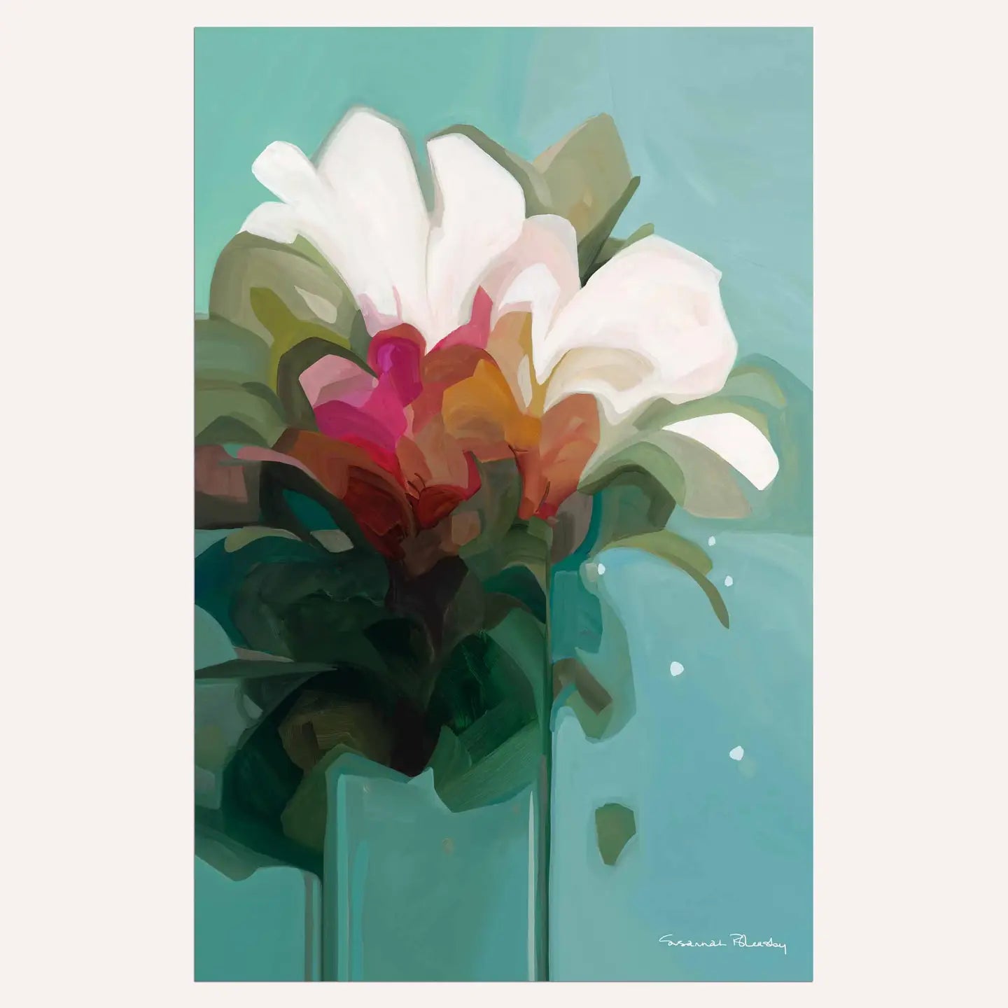 Teal Floral Cotton Tea Towel