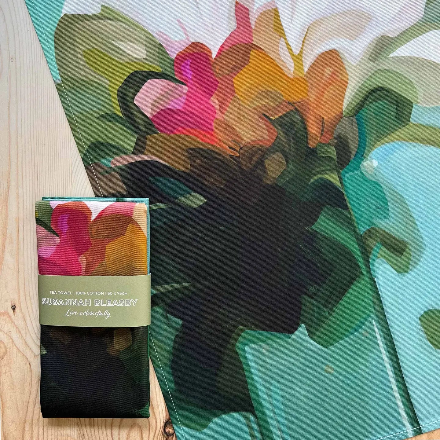 Teal Floral Cotton Tea Towel