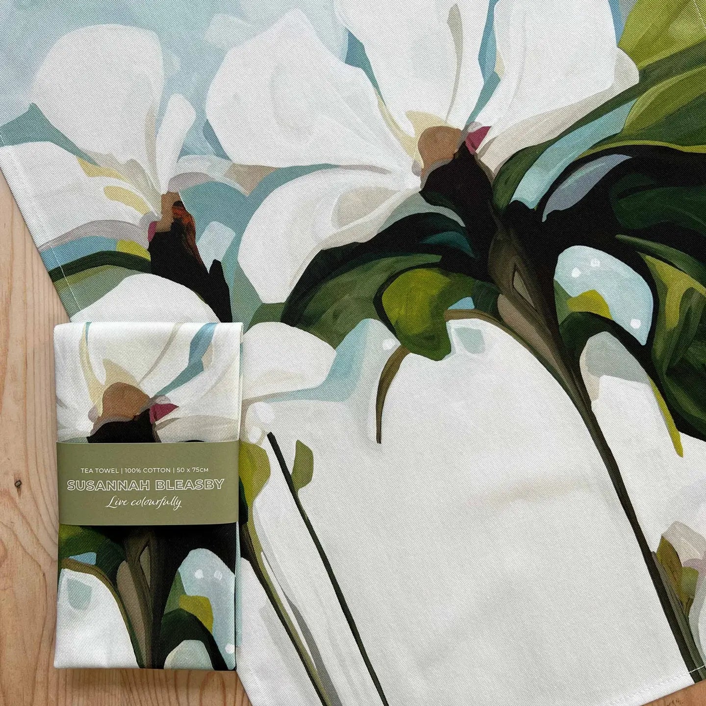 White Flowers Cotton Tea Towel