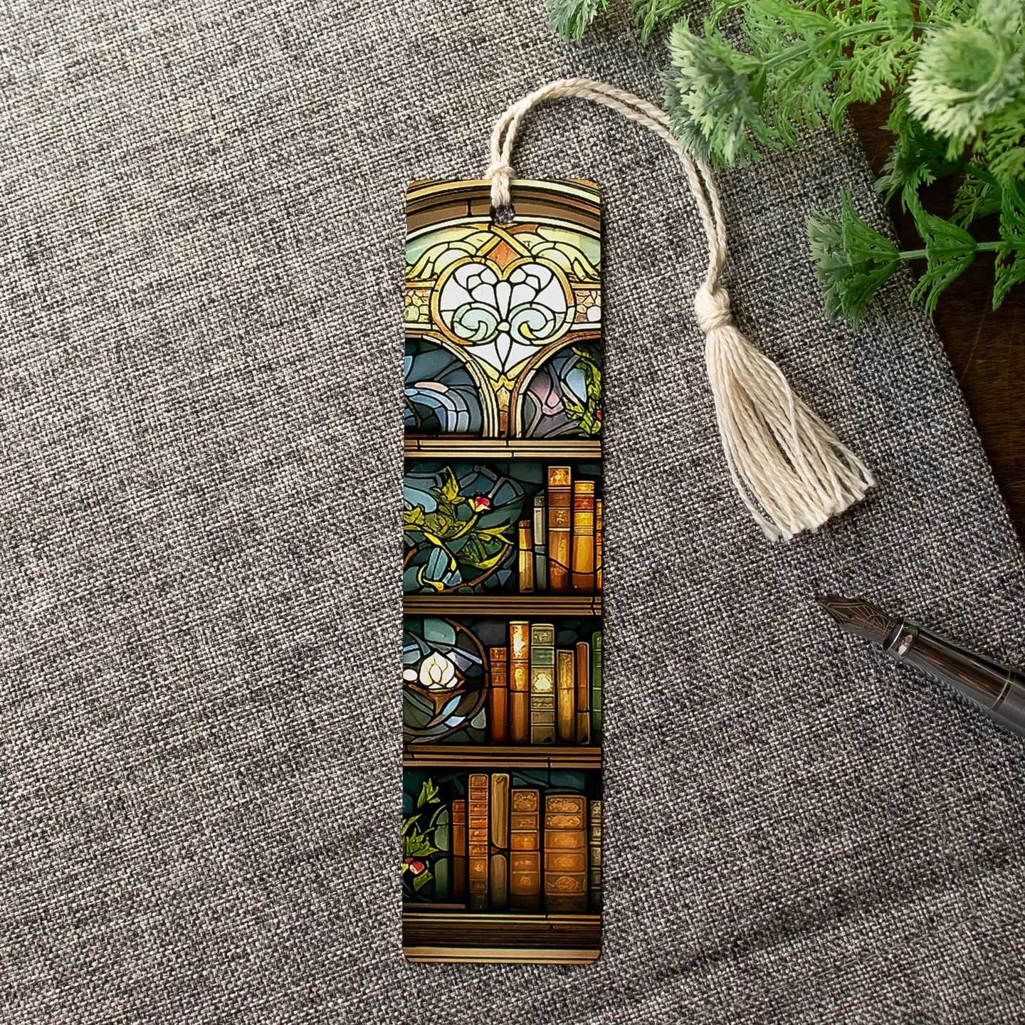 Stained Glass Library Bookmark - Heart with Wings